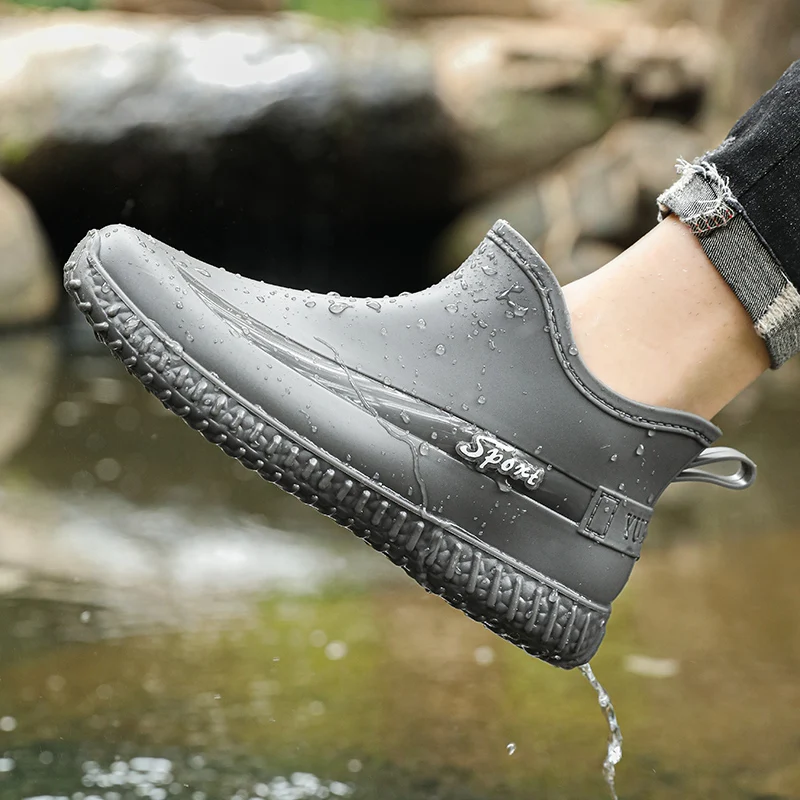 Brand Mens Rain Boots Chef Shoes Fishing Shoes Casual Waterproof Comfortable Trend Non-slip Strong Wear-resistant Boots High Top image 2