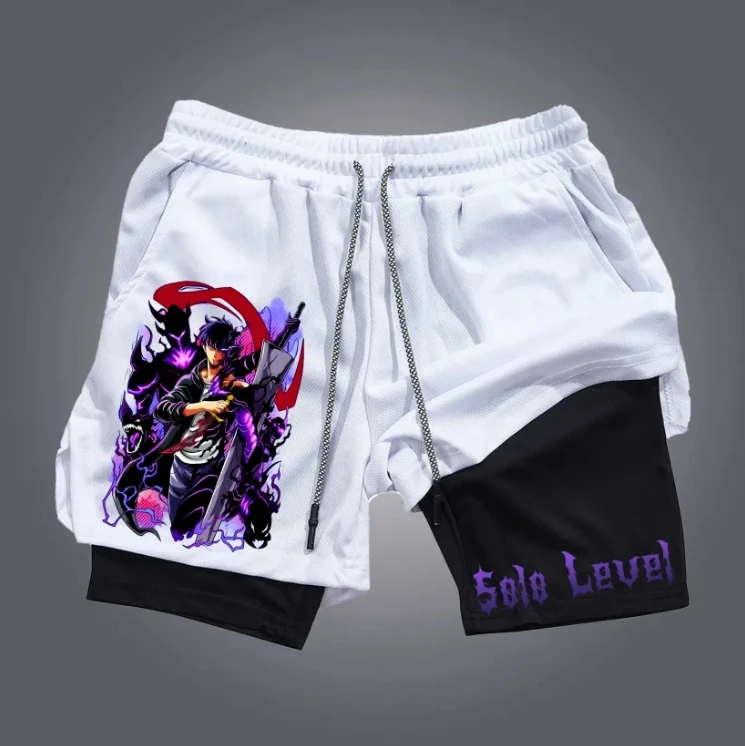 

Summer Men's New Comic Solo Leveling Print Training Fitness Shorts Street Drawstring Breathable Sweat-absorbing Double Shorts
