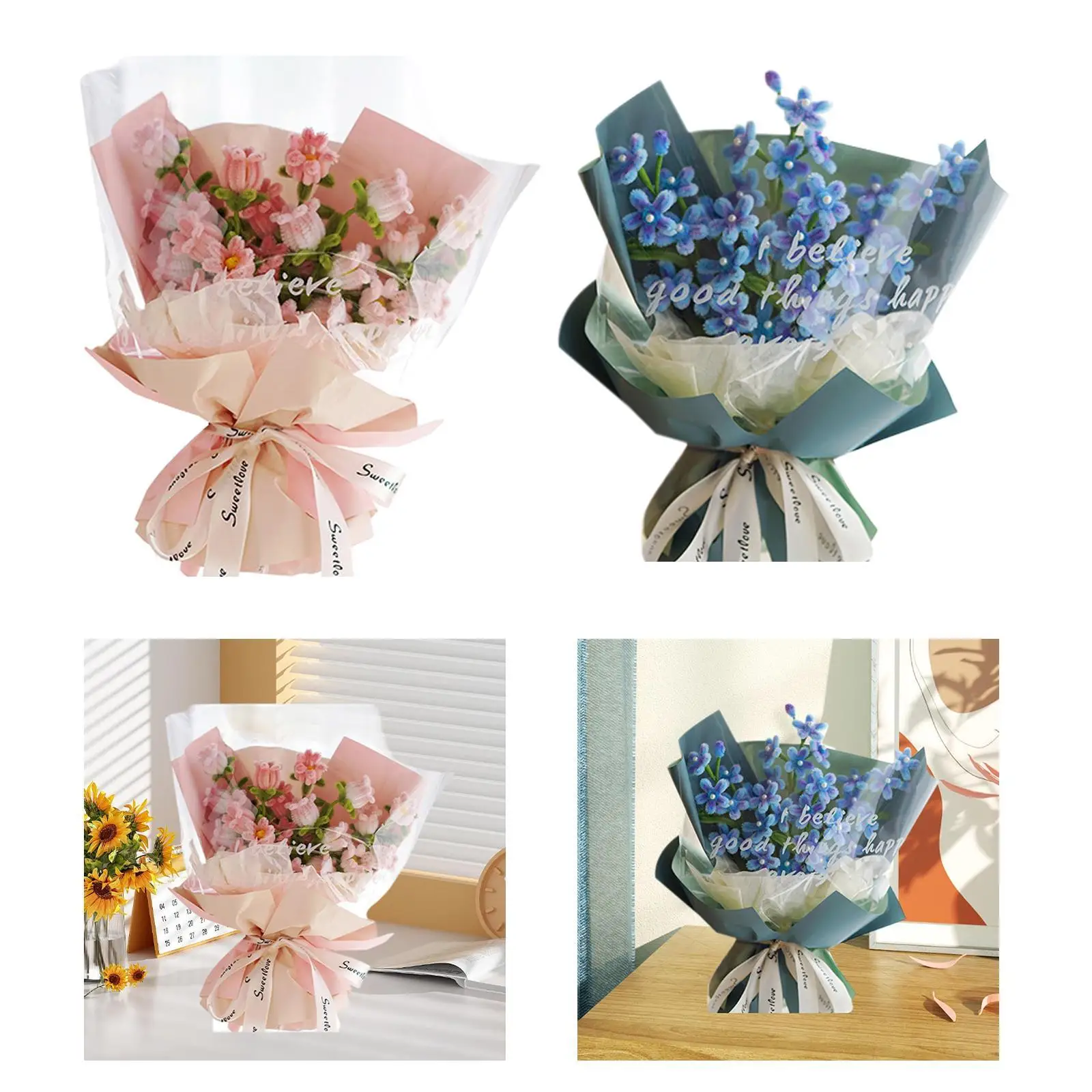 

DIY Simulation Crochet Flowers Bouquet Artificial Flower Bouquet for Wedding