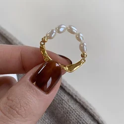 Anello di perline di conchiglia di perle in metallo retrò coreano per le donne regalo di gioielli da donna con anello di barretta per feste di moda