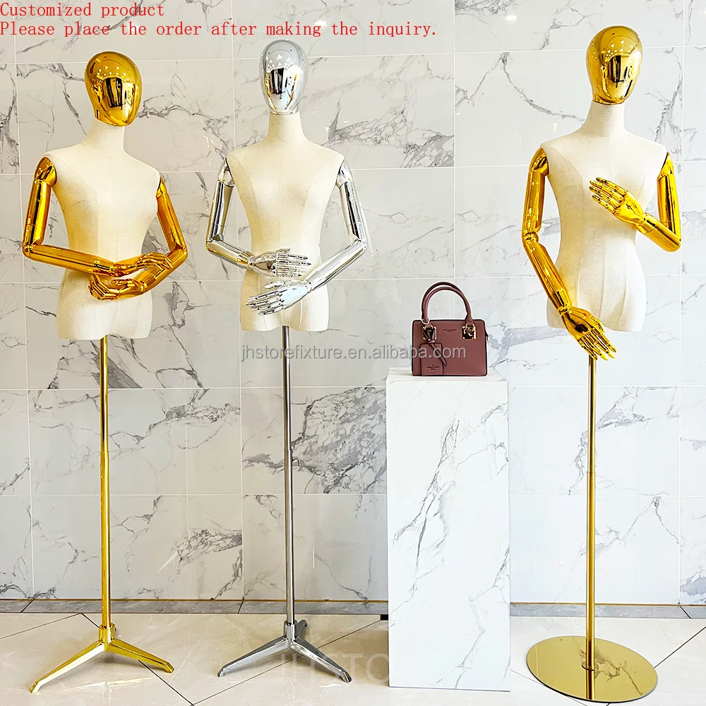 

High-end Gold Chrome Mannequin Head Female Half Body Electroplating Shop Window Mannequin With Wheels