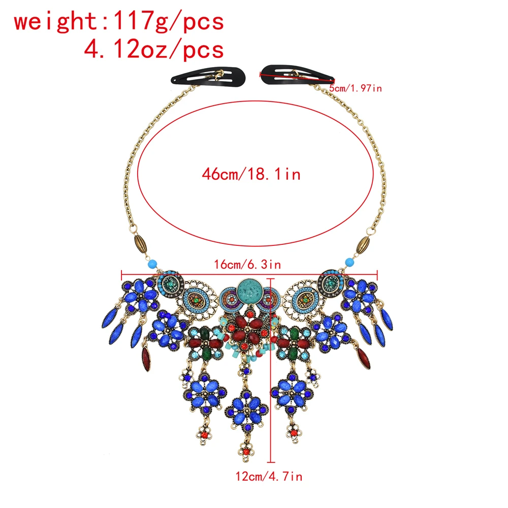 Vintage Ethnic Head Chains Hanfu Hair Accessories Colorful Bead Headddress Gypsy Tribal Afghan Dress Headpiece Indian Jewelry