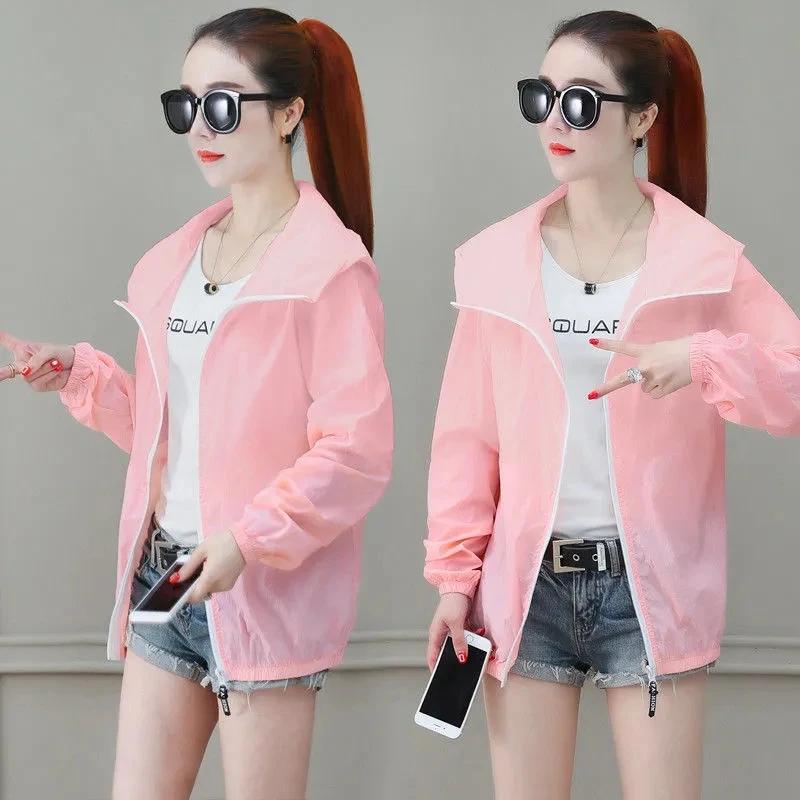 

2024 Korean Women Thin Style Ultraviolet-proof Sunscreen Clothing Coat Female Summer Loose Fitting Hooded Sunscreen Clothing Top