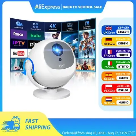 ​ Przenośny projektor Android XGODY 350 ANSI 4K z WiFi6 Bluetooth 50% Zoom Elektryczny fokus do kina domowego