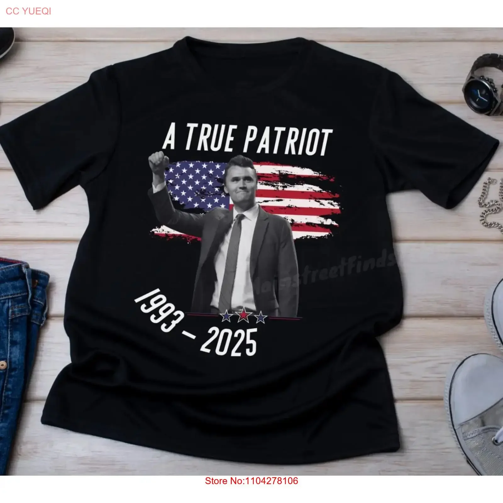 T-shirt Charlie Kirk « A True Patriot Saying RIP Memorial » vintage, délavé, légèrement confortable, respirant, streetwear extensible