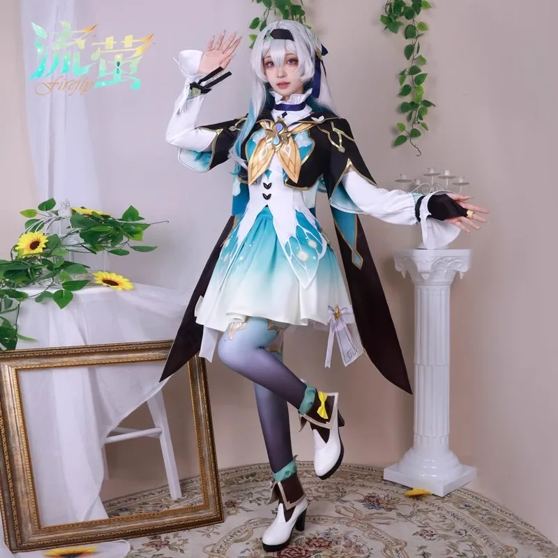 

Firefly Cosplay Costume Game Honkai Star Rail COS Dress Silver Wig Role Play Outfit Women Clothes Suit for Halloween