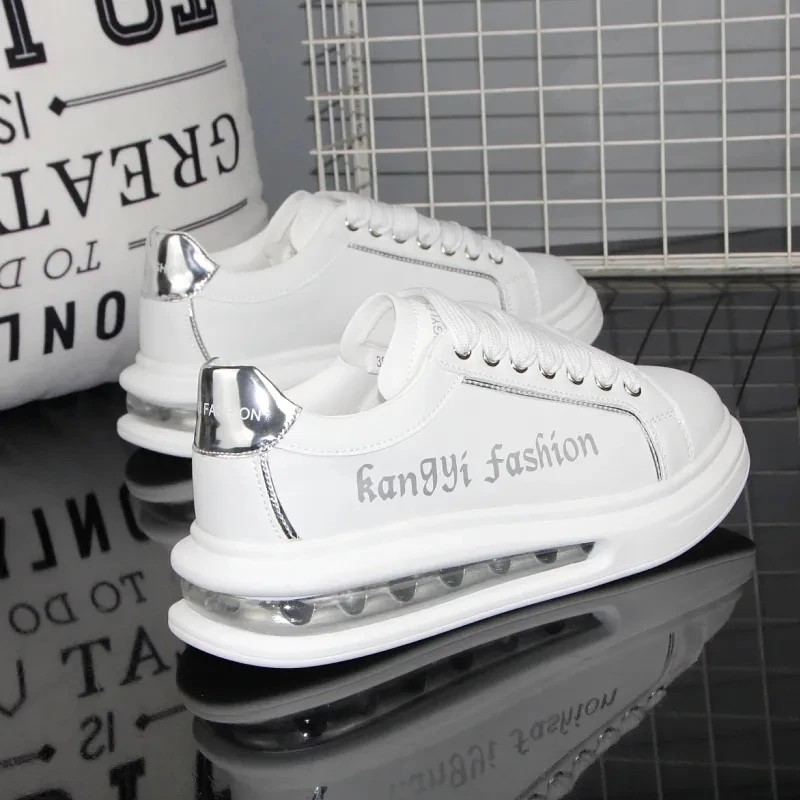 Luxury Brand Design Air Cushion Woman Shoes Korea Fashion Letter Printing White Leather Couple Board-shoe Sneakers Tennis Female