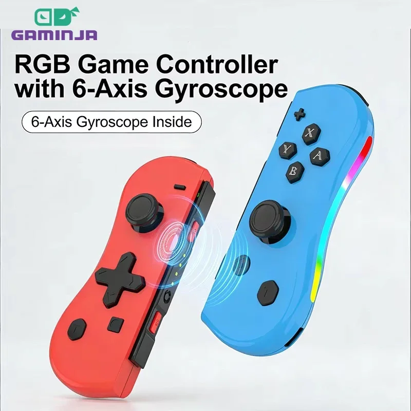 Manette sans fil GAMINJA pour console de jeu Switch avec lampe RGB, poignée L/R, fonction de réveil et capture d'écran