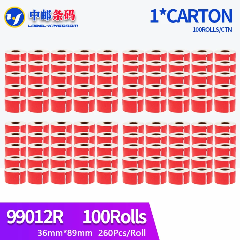 

100 Rolls Red Color Dymo 99012 Generic Label 36mm*89mm 260Pcs Compatible for Labelwriter 400 450 450Turbo Printer