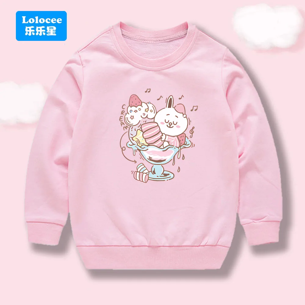 New Autumn Costume Kids Sweatshirt Cartoon Ice Cream Rabbit Print Girls' Long Sleeve Fashon Tops Spring Pullovers BQL1