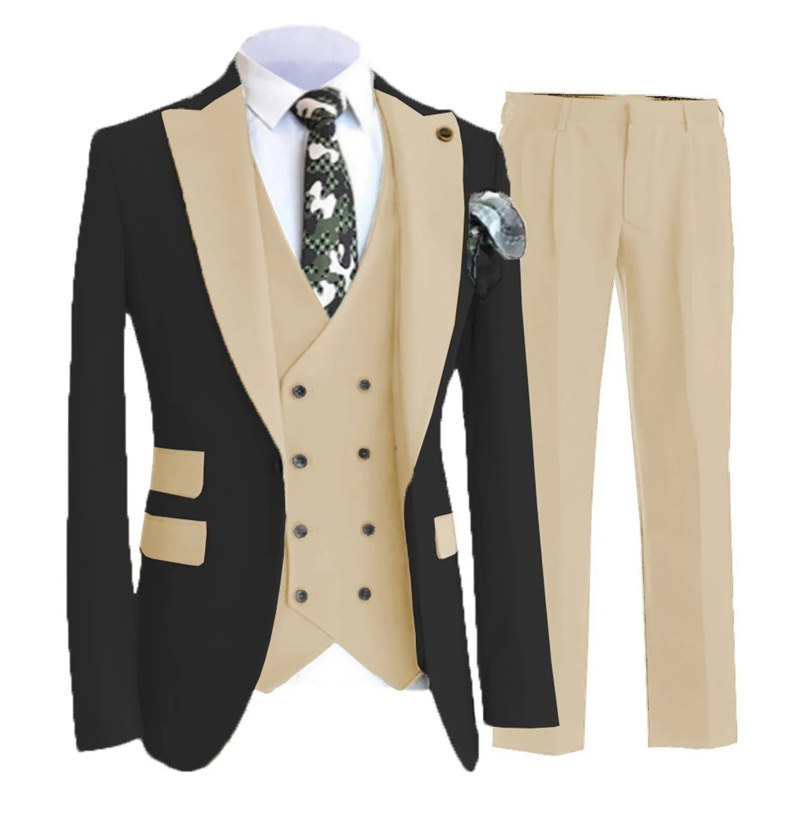 Lansboter Green Men Suit 3 Piece Slim Fitting Lapel Black Coat Suitable For Wedding Banquet Groom Dress Jacket Vest With Pants