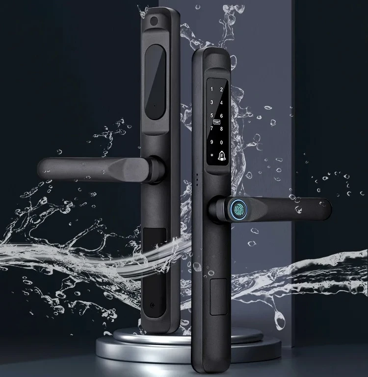 Tuya WiFi App waterproof Smart Door Lock Aluminum Biometric lock fingerprint door handle Digital Keyless lock for Glass Sliding
