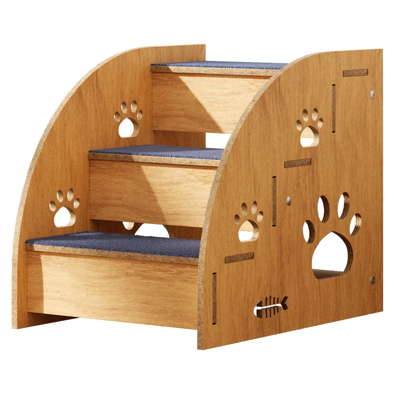 Solid Wood Pet Stairs for Small Dogs and Cats Solid Wood Slope Climbing Ladder with Anti-Slide Feature and Button Closure