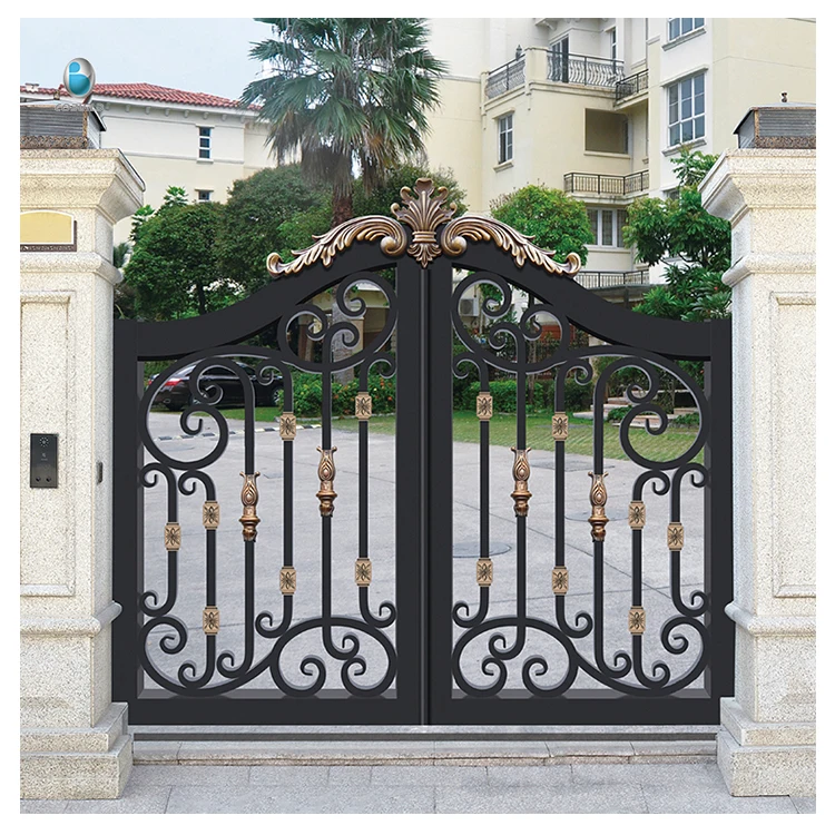 Luxury custom aluminum driveway gate house pattern automatic swing open plan villa exterior garden outdoor