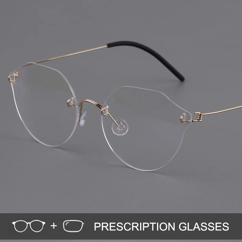 Denmark Brand Frameless Prescription Glasses Women Screwless Ultralight Optical Eyewear Lady Cat Eye Eyeglass Rimless Spectacles