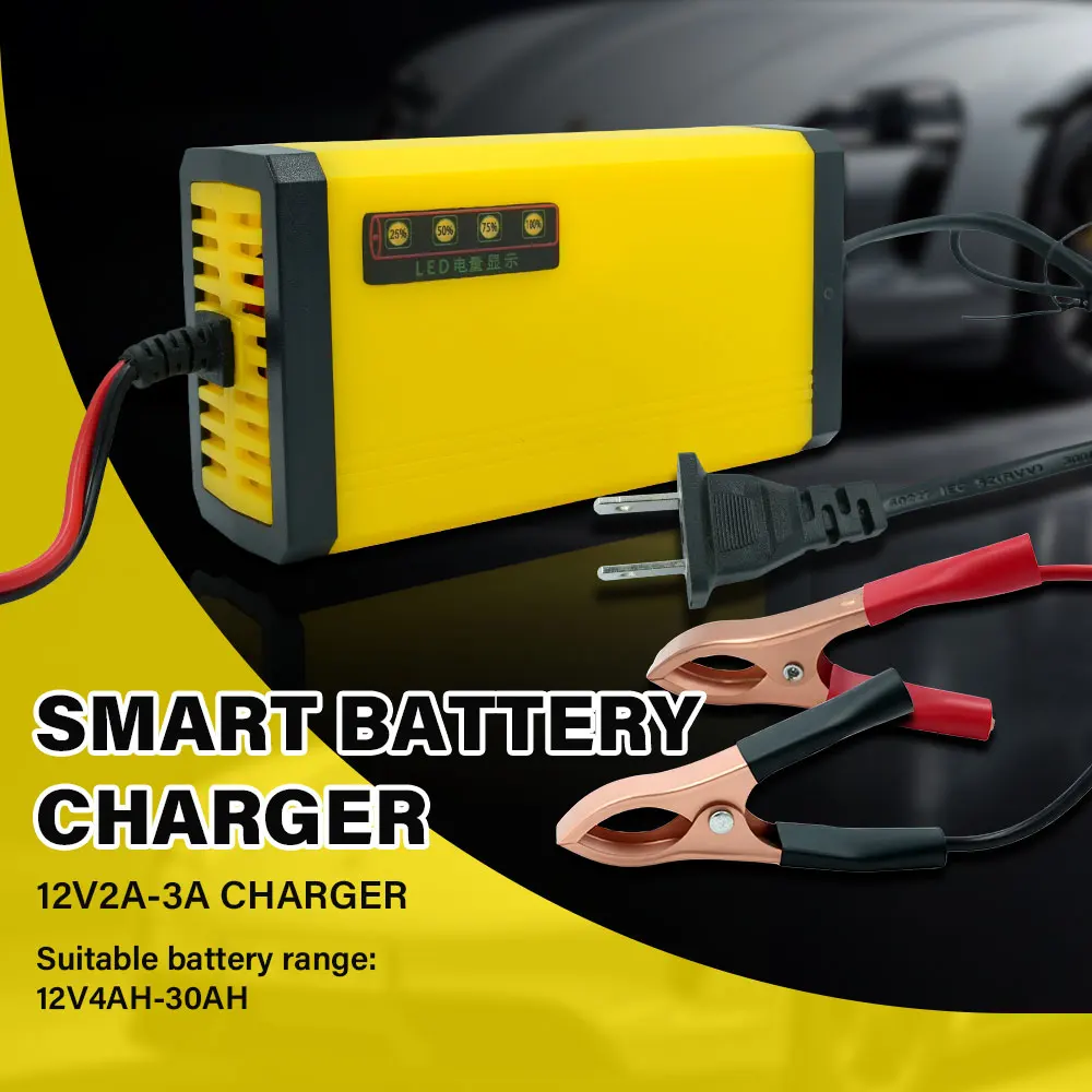 

Зарядное устройство для автомобильных аккумуляторов 12В 2А, 220В, импульсное, для восстановления, для влажных и сухих свинцово-кислотных аккумуляторов, с LED-дисплеем, для мотоциклов и грузовиков