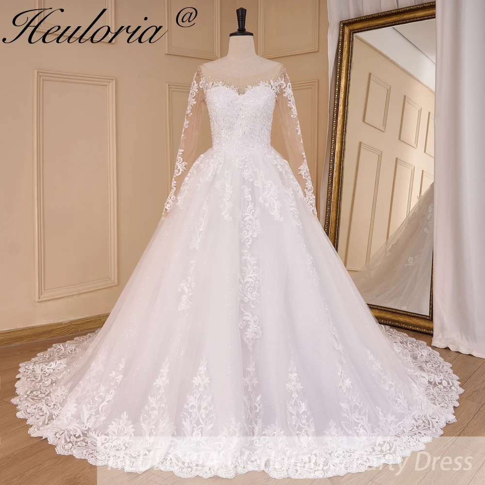 HEULORIA Princess Ball Gown Wedding Dress long sleeve bride dress off shoulder plus size robe de mariee Lace beads Bridal Gown