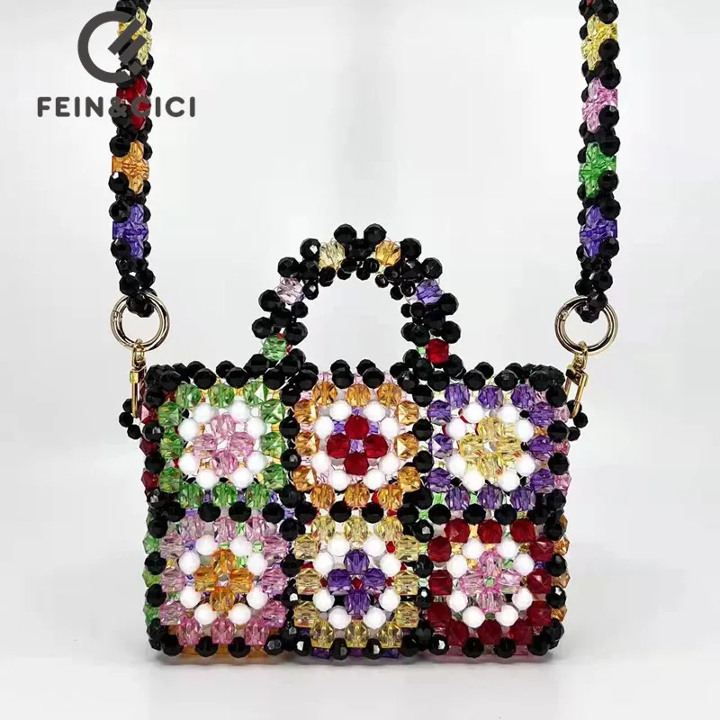 bead bag floral designer brand Acrylic crystal clear pearl beaded box tote bag women party bucket handbag spring summer 2022 new