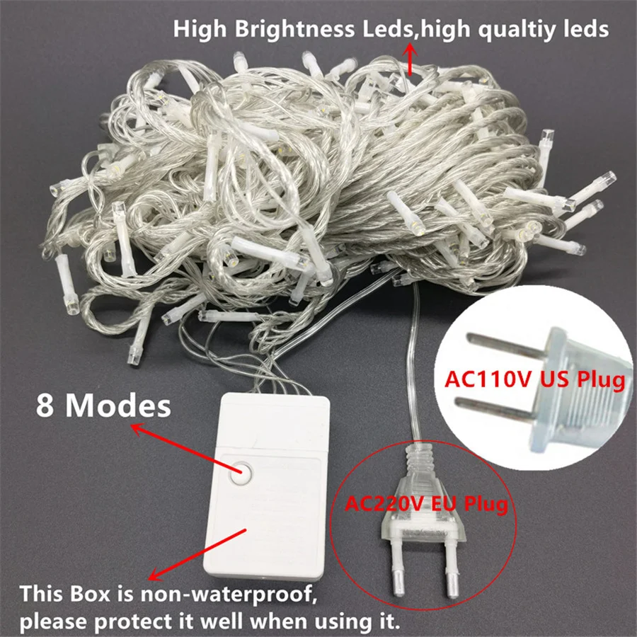 방수 야외 LED 스트링 조명, 800LED 크리스마스 장식 조명, 8 가지 모드, 휴일 요정 화환 조명, 웨딩 파티