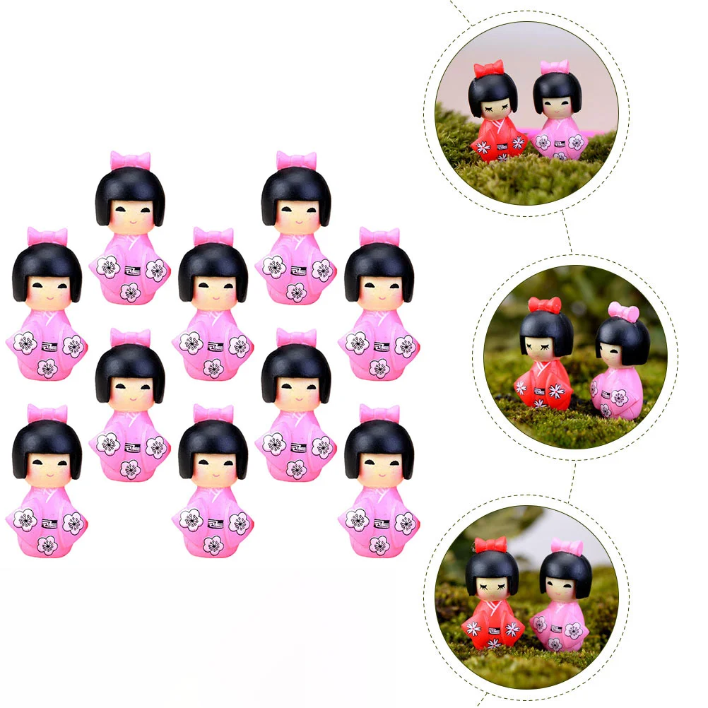 10 Pcs Little Girl in Kimono Miniature Tabletop Japanese Dolls Figure House Decor Fairy Home Decoration