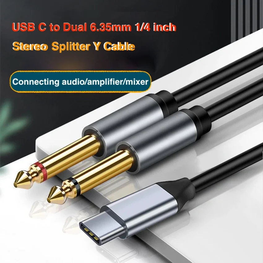 

USB-C To Dual 6.35mm 1/4 Inch TS Audio Cable, Gold Plated Type C Male Mono Interconnect Aux Adapter