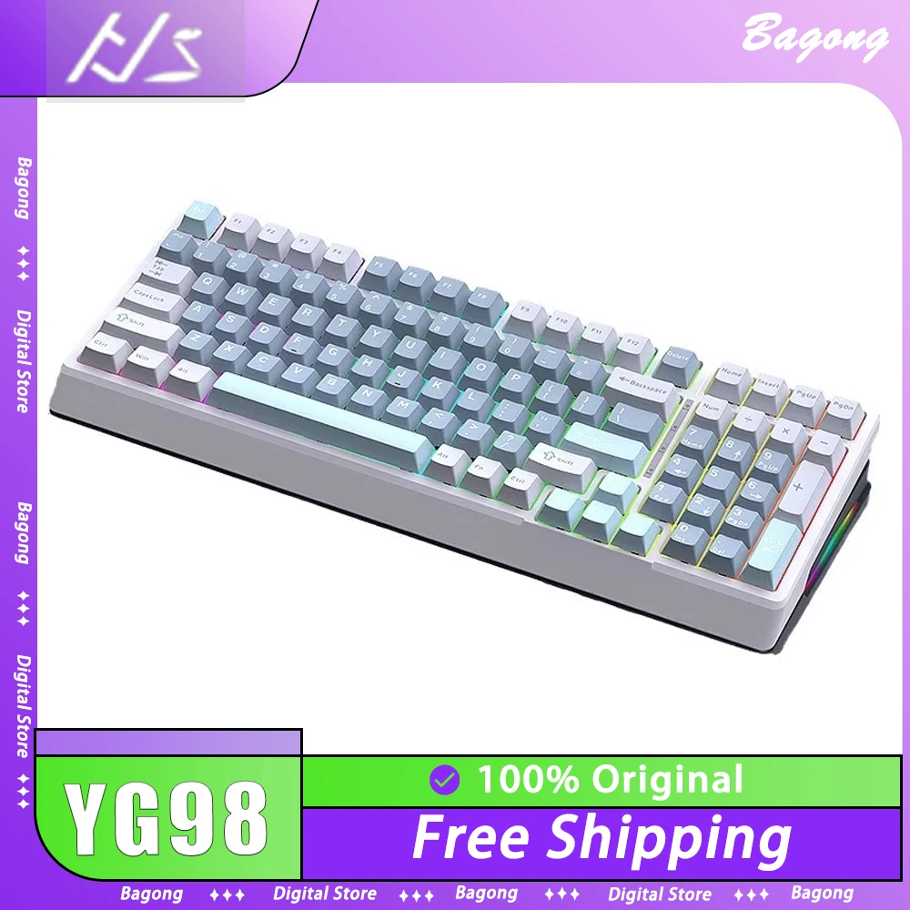 

Комплект механической клавиатуры YG98, трехрежимная RGB-подсветка, игровая клавиатура с горячей заменой, длительный срок службы батареи, аксессуары для ПК и геймеров по индивидуальному заказу