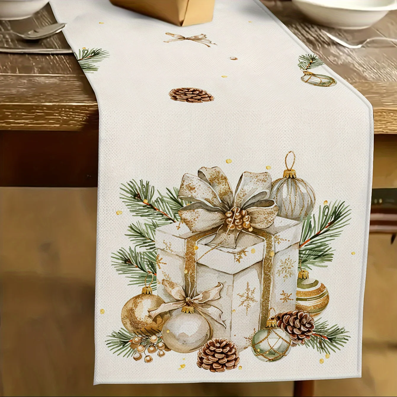 VIKAMA Festive Christmas Table Runner Vintage Santa Claus Reindeer Design Table Flag Navidad Noel Gifts New Year Tablecloth Home