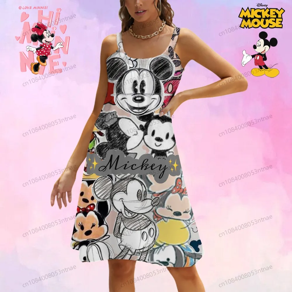 

2025 New Elegant Gowns Women's Beach Dress Sexy Disney Mickey Mouse Premium Quality Dress Kawaii Cartoon Streetwear S-3XL Summer