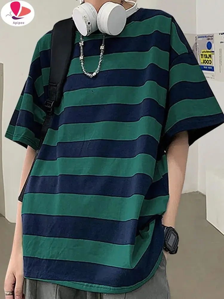 

Summer Striped Shirts Women Harajuku Streetwear Oversized Shirt Short Sleeve Casual T Shirt Korean Loose Tops Female Blouse