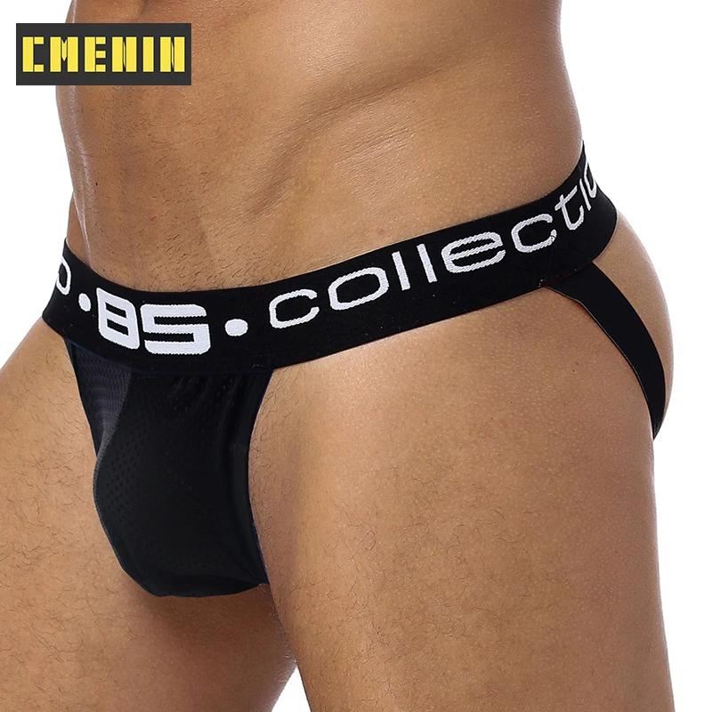 Brand Men Mesh Jockstrap Underwear G-Strings & Thongs Sexy  Gay Penis pouch bikini buttocks Hollow thong men underwear