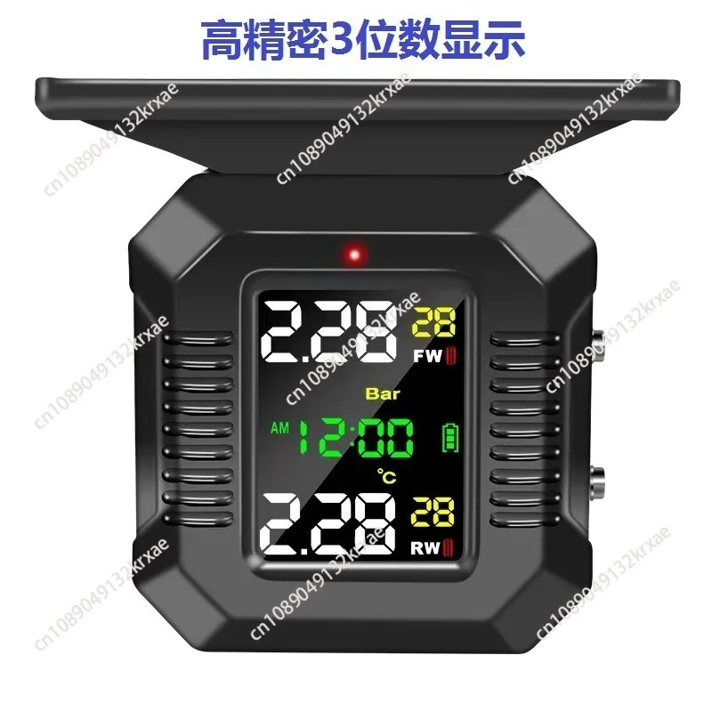 

Солнечная высокоточная беспроводная система контроля давления в шинах мотоцикла с часами, универсальный 2-шинный монитор