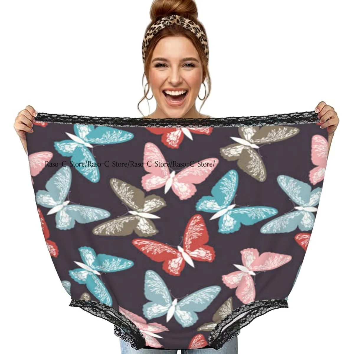 Funny Grandma Underwear Butterflies Colorful Print Casual Prank Presents