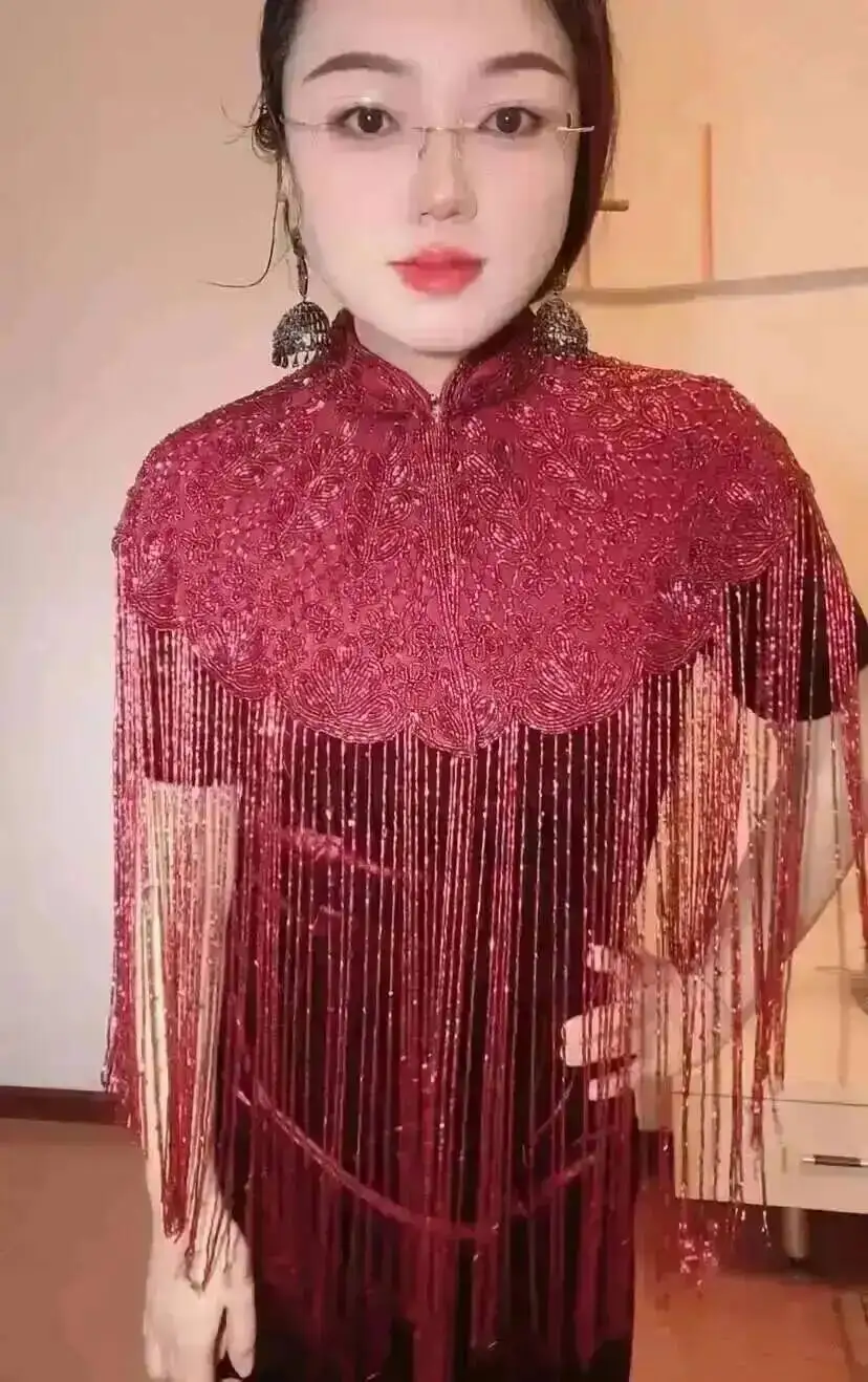 Long Tassel Shawl Paired With Cheongsam Dress Wedding Coat Cos Indian Heavy Industry Beaded Shawl Long Tassel Arab Gown Shawl