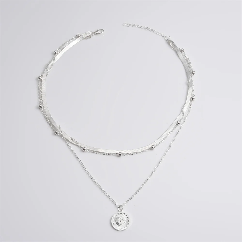 Silberfarbene dreilagige runde Halskette, einfache Schlangenkette, Charm-Kugelkette, Partygeschenk für Damen, exquisiter Schmuck – Detail 5