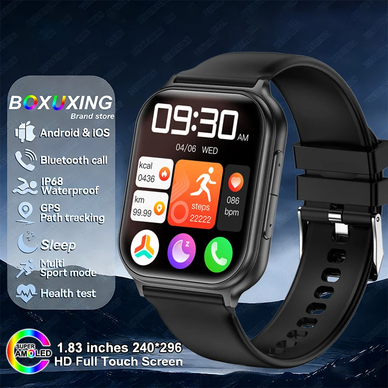 2026 New Sports Smart Watch Men 700 mAh Battery IP68 Waterproof Fitness Tracker Heart Rate Bluetooth Call GPS Track Smartwatches