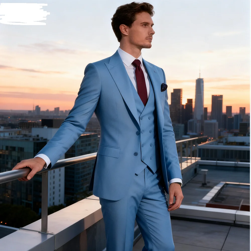 

Green Slim Fit Men's Dress Suit One-Button Peak Lapel Wedding Smoking Terno Masculino Jacket Pants Tie Set