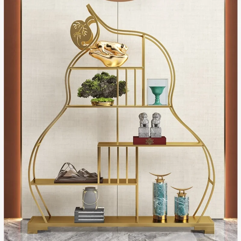 Storage gold wrought iron living room storage rack multi-layer floor baffle shelf bookshelf light luxury display rack