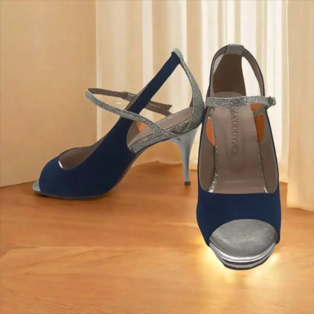 Nuevos zapatos de práctica de baile azul marino Salsa latina zapatos de baile de salón Tango zapatillas deportivas zapatos de fiesta de boda para mujeres bailando