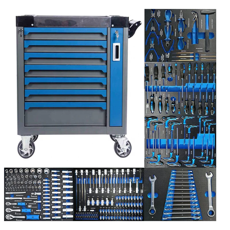 

Professional 7 drawers tools box cabinet with 258 pcs tools set