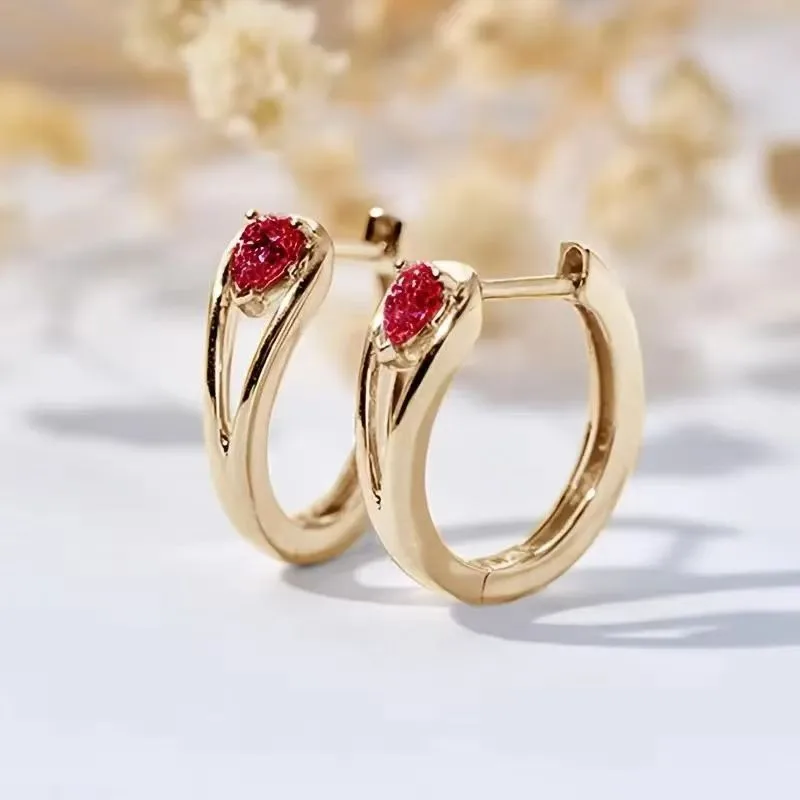 Red Zircon Ring and Earrings Two-Piece Set