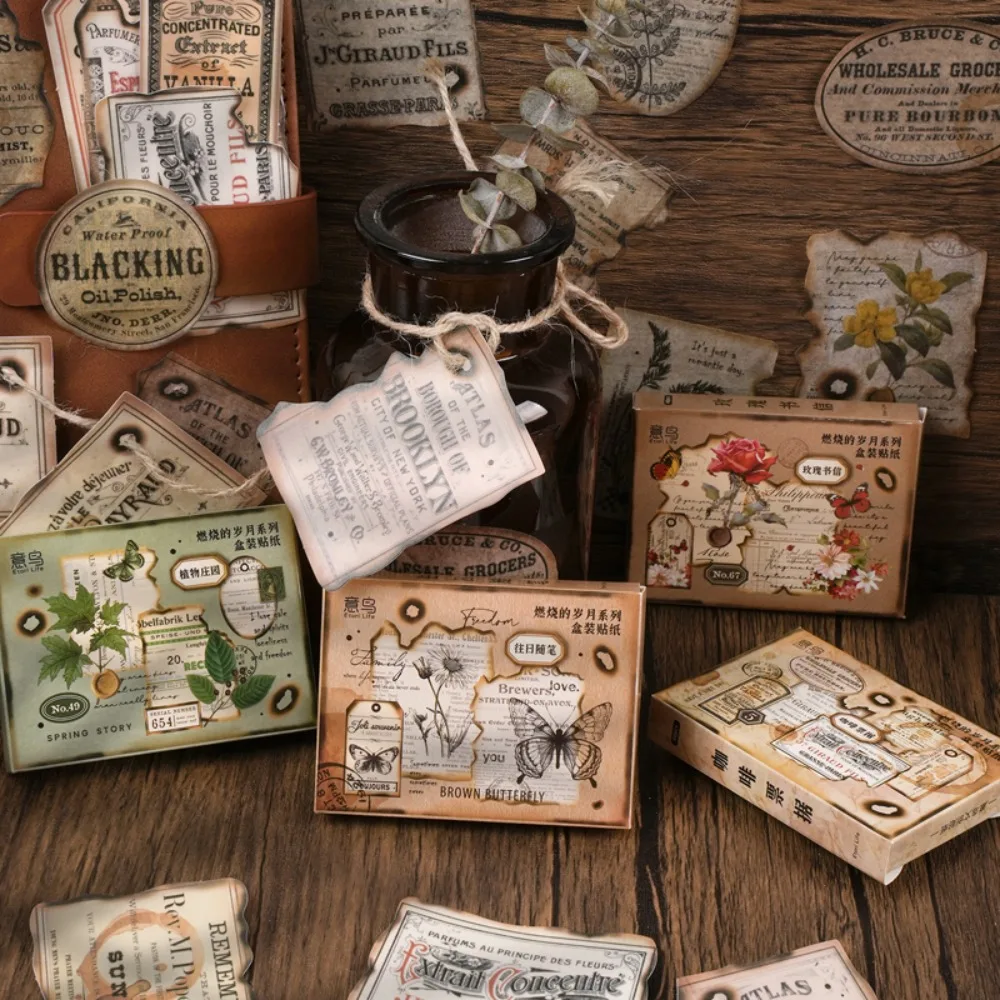 Mr. Paper Vintage Plant Box Stickers Artistic Style Special-shaped Sealing Stickers Handbook Materials Stationery 40pcs/box