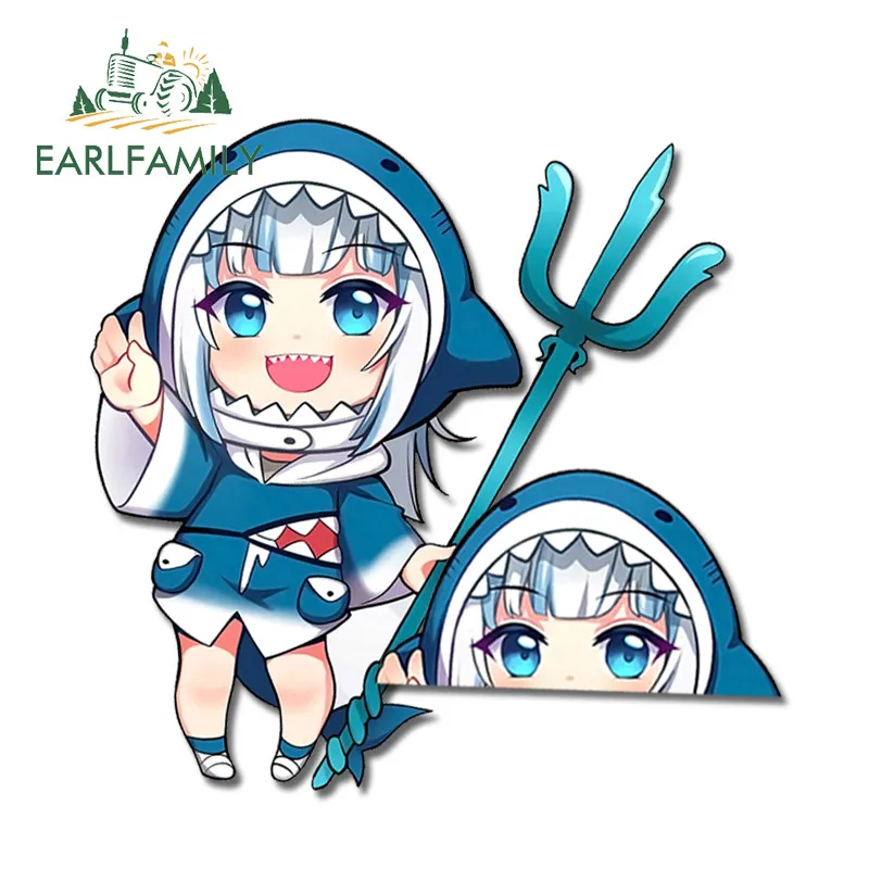 EARLFAMILY 13 cm für Hololive Gawr Gura Autoaufkleber Anime Motorrad Aufkleber Surfbrett Laptop Windschutzscheibe Autozubehör Aufkleber