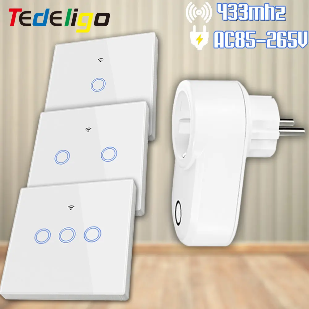 

Wireless Wall Electrical Socket with Wall Panel Touch Button Switch ON OFF 220V EU FR Smart Plug Outlets for Home Appliance