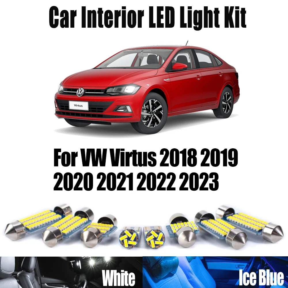 

10Pc Canbus Vehicle LED Interior Map Dome Trunk Vanity Mirror Light Bulbs Kit For VW Virtus 2018- 2021 2022 2023 Car Accessories