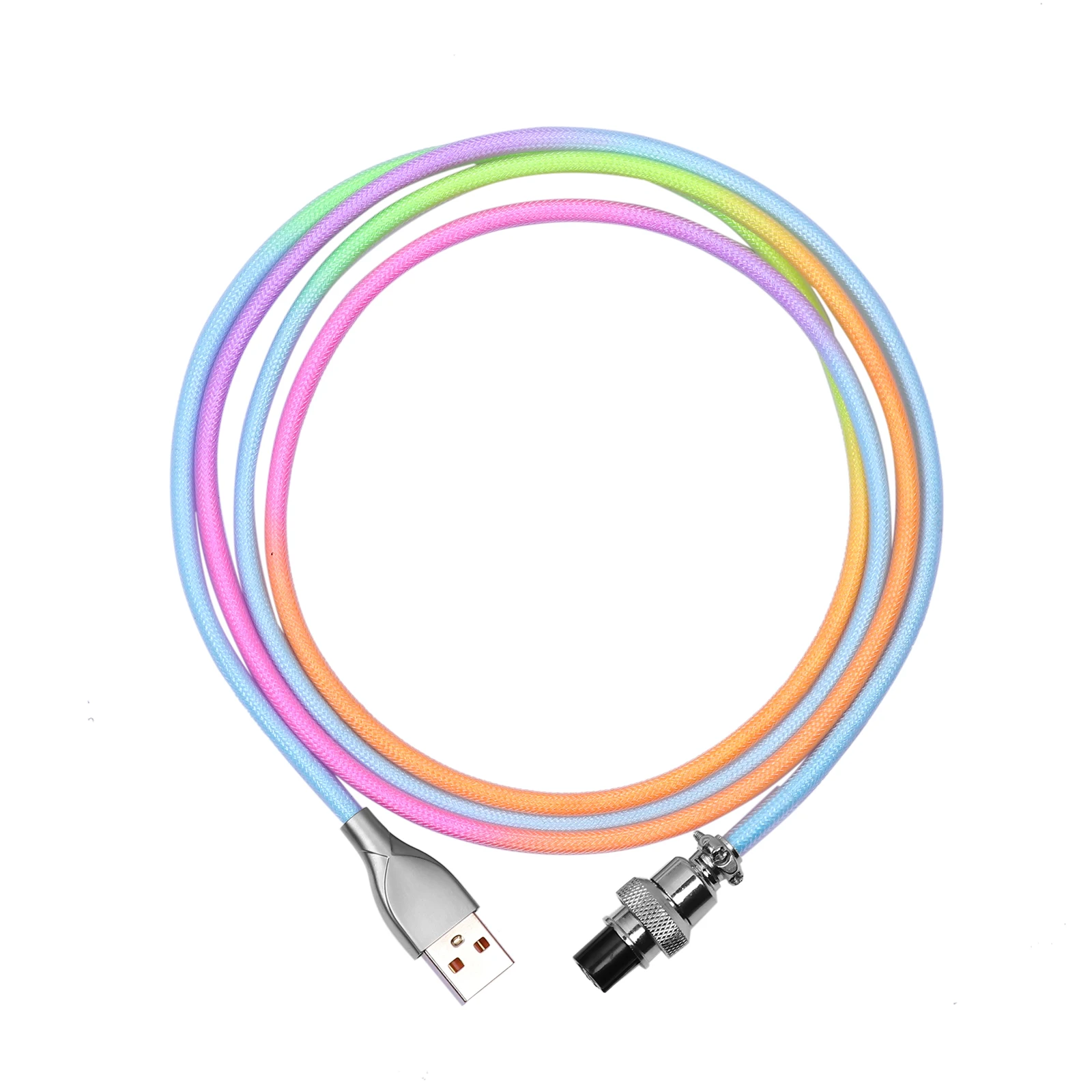 EPOMAKER Regenbogenkabel für mechanische Tastatur, 1,8 m, RGB-Spiral, Typ C auf USB, A, TPU, RGB-Segment, abnehmbarer 4-poliger Pilotenanschluss