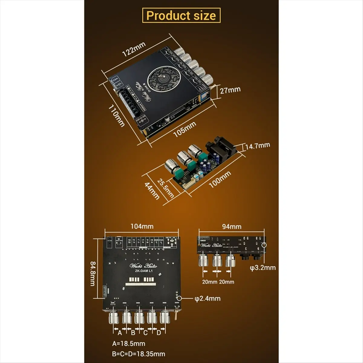 FSLH -DAM L1 Placa amplificadora de potência Bluetooth estéreo 2X220W e 350W Bluetooth 5.0 Módulo amplificador de áudio de potência digital A