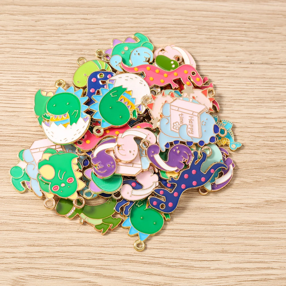 Tusember 10 Stück Mix Niedliche Charms Emaille Dinosaurier-Anhänger für Schmuckherstellung Niedliche Ohrringe Halsketten Armbänder DIY Bastelarbeiten – Detail 1
