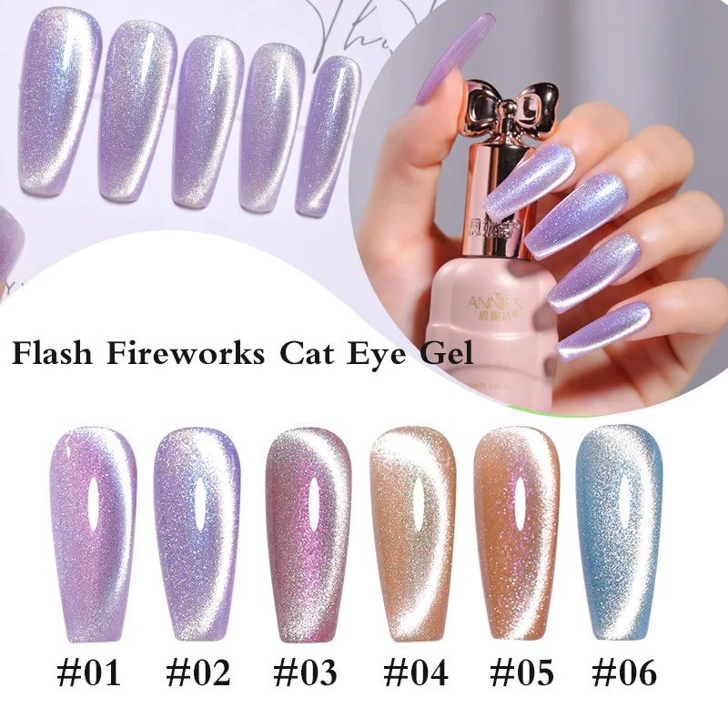 10Ml Reflecterende Kattenooggel Nagellak Magnetische Uv-Led-Inweek Van Gellak Semi-Permanente Crystal Cat 'S Eye 6-kleurenset