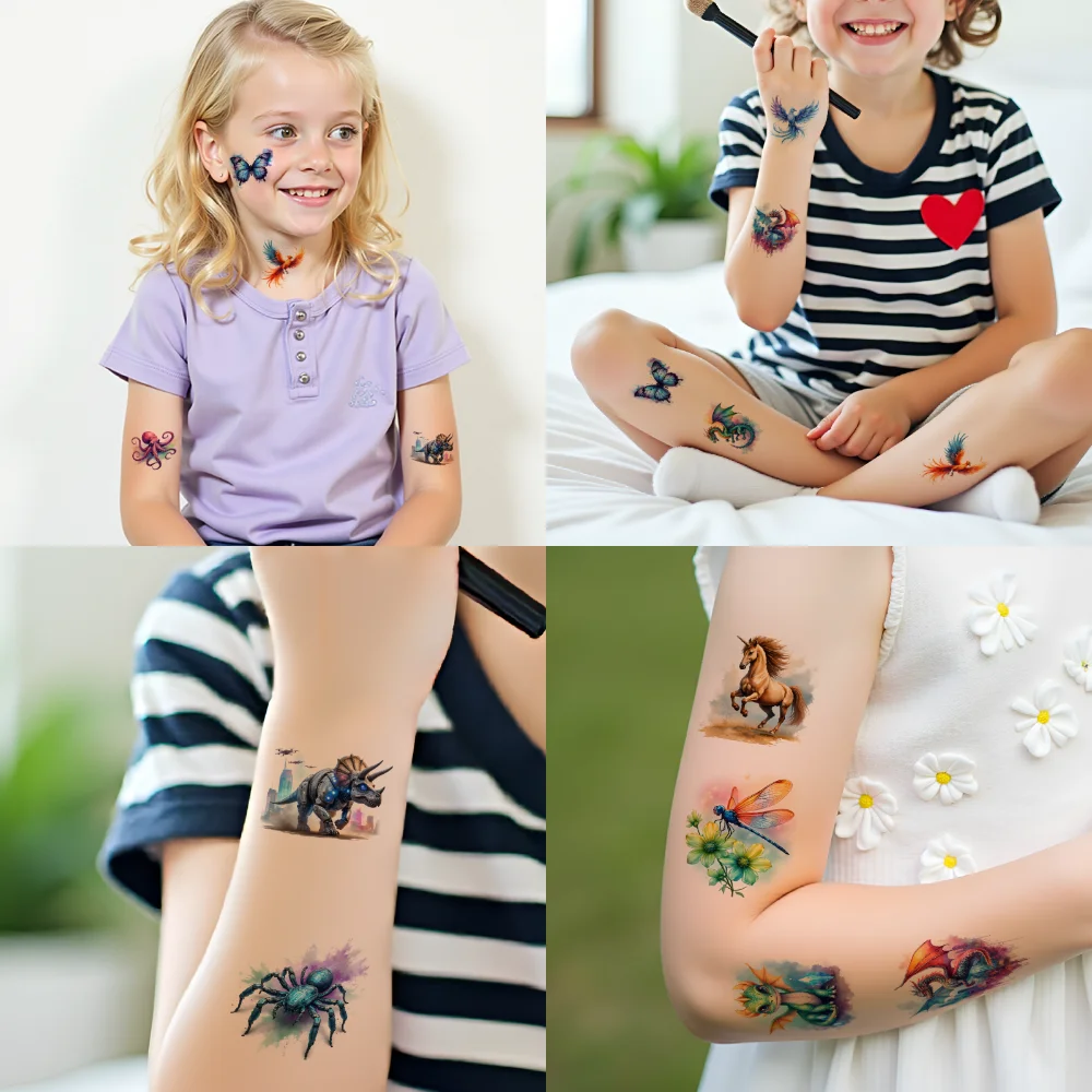 63 szt. Tymczasowe Tatuaże Ośmiornica Wodoodporne Długotrwałe Naklejki na Ciało Koń Skorpion Tymczasowe Tatuaże Naklejki Smok Dla