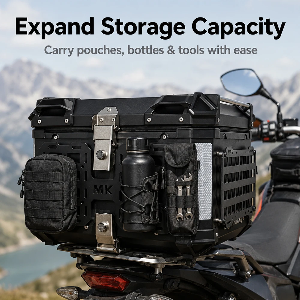 1PCS Motorcycle Top Case Quick-Mounting Molle Panel Aluminum Alloy Tactical Storage Box Universal Side Box Modular Organizer